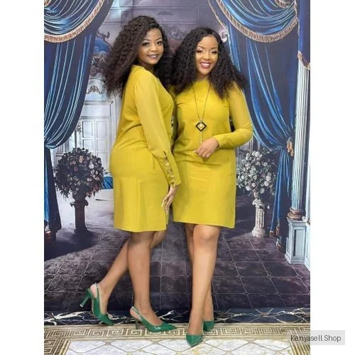 Fashion And Style Ladies Fashion Official Shift Dress-Yellow