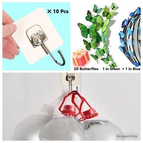 Self-Adhesive Hooks - Heavy-Duty Wall Hooks  (10 Hooks )