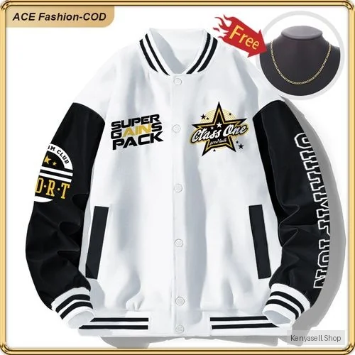 ASHION Fashion Casual Baseball Sweatshirt Casual Jacket - White/Black