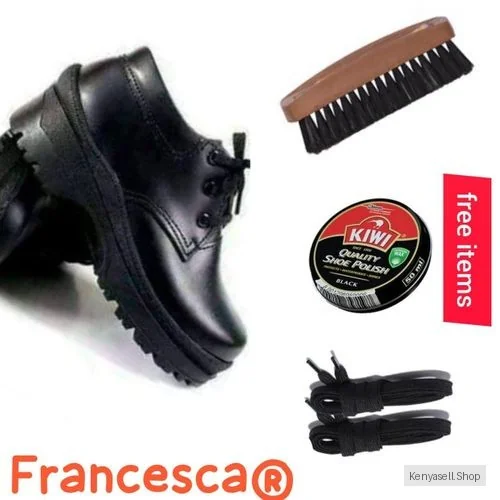 UNISEX Back To School Shoes Genuine Pure Leather Plus  FREE  SHOES POLISH  FREE 1 PAIR  SHOE LACES