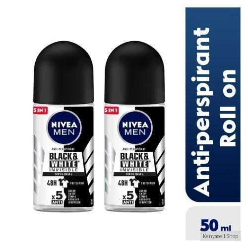 NIVEA MEN Black & White Original Anti-Perspirant Rollon For Men 72h - 50ml (Pack of 2)