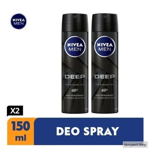 NIVEA MEN Deep Antibacterial Anti-Perspirant Spray, 72h -150ml (Pack Of 2)