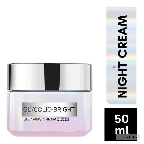 L'Oréal Paris  Glycolic Bright Glowing Night Cream, Reduces Dark Spots and Brightens Dull Skin while Hydrating and Protecting the Skin Barrier Overnight, Enriched with Glycolic Acid- 50ml