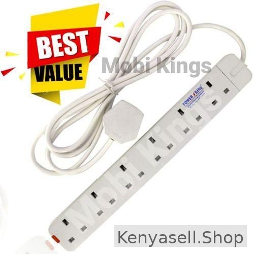 Power King Extension Cable With 6 AC Power Outlets, 13A, And 2 M Long Cable