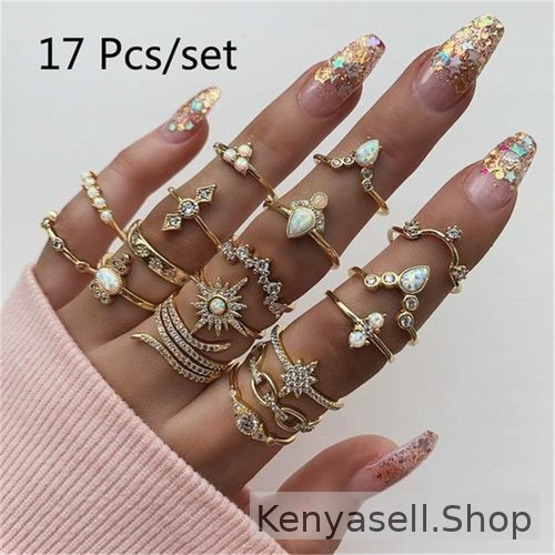 17 Pcs Golden Rings Women Bohemian Rings Jewelry