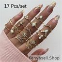 17 Pcs Golden Rings Women Bohemian Rings Jewelry