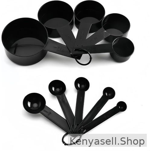 CYFAZA Measuring Cups And Spoons, 10-Piece Set, Plastic, Black