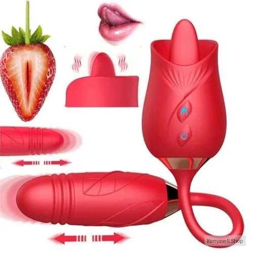 Two-in-one rose USB Rechargeable G-Spot Vibrator cli_t licking and thrusting adult Dildo sex toy for women