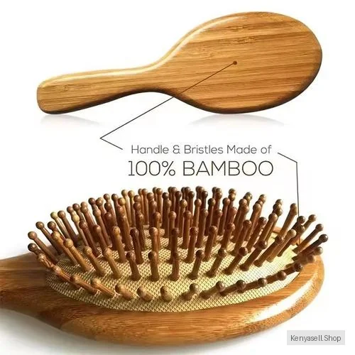 Bamboo Hairbrush - Natural Wood Anti-static Hair Comb for Hair and Scalp Massage - Cushioning Styling Tool for Ladies and Gentlemen
