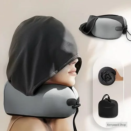 Travel Neck Pillow With Sunshade Design - Gray