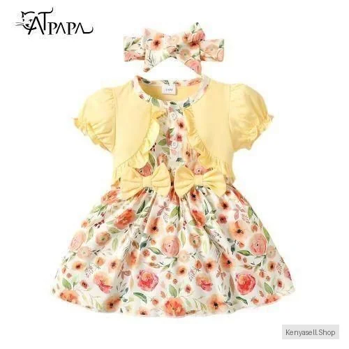 Catpapa 3-24 Months Baby Girl Ruffled Flower Dress+ Headband