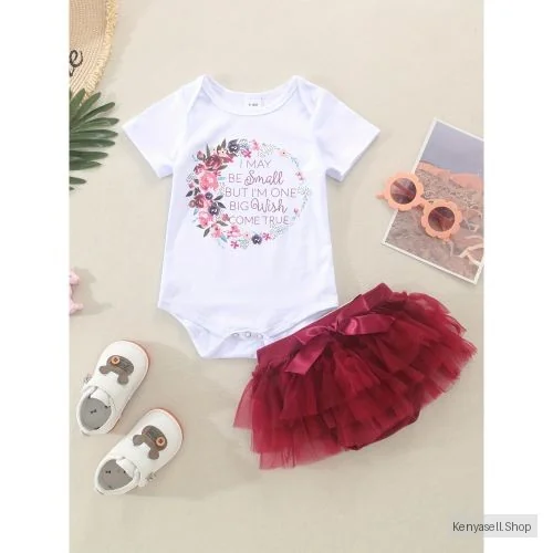 Catpapa 0-12Months Baby Girl 2pcs Flower Print Bodysuit+Mesh Skirt-R