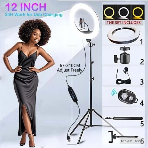 6in1  Ring Light 12 Inch +2.1M Tripod Stand For Tiktok Youtube Gift:Mic+Remote