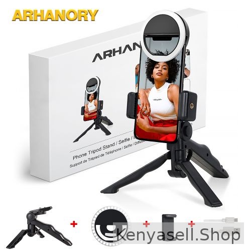 ARHANORY Phone Tripod Stand Mobile Phone Holder Mount Ring Light Set Selfie Stick-Black