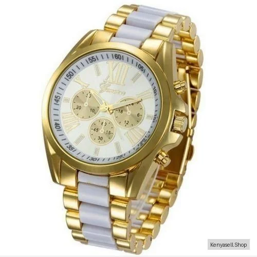 Men Chain Clock Watches Fashion Formal Steel Wrist Classical - White Gold