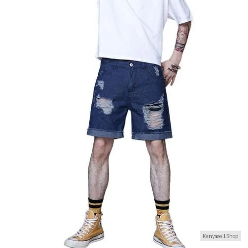 Summer Men's Distressed Straight Leg Trendy Brand Denim Shorts