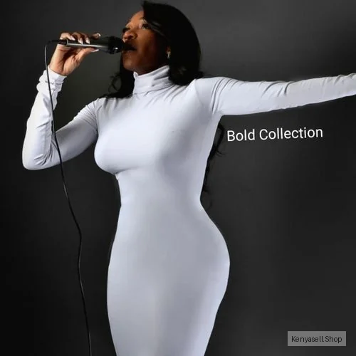 Sexiest Longsleeve White Mock Neck Stretchy Bodycon Dress (Hips 34-44" Fit)