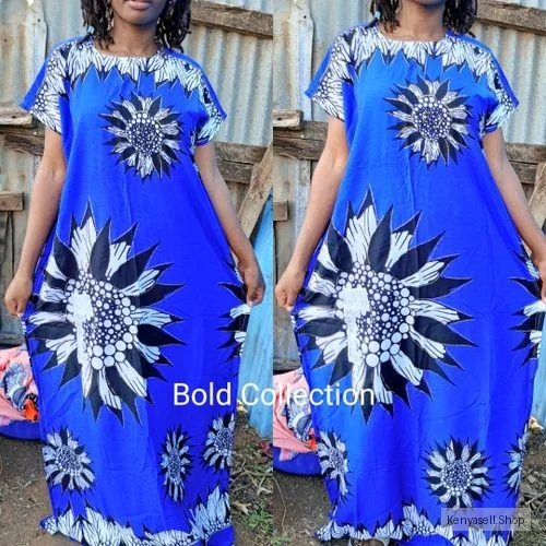 Dazzling Bubble Flower Sparkle Cotton Blue Maxi Dera Dress(Size8-12)