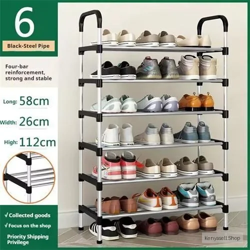 6-layer multi-layer adjustable metal shoe rack. Stackable, self-supporting organizer that saves space, suitable for bedrooms, dormitories, and offices