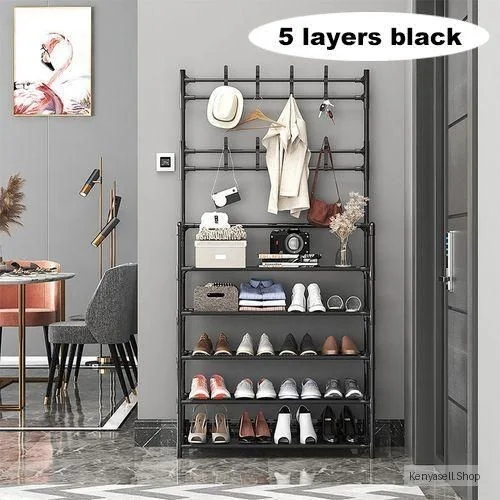 General TC All-in-1 Shoe Rack/coat Rack/Cap Scarf Bag Cloths Hanger-5 Layers Black