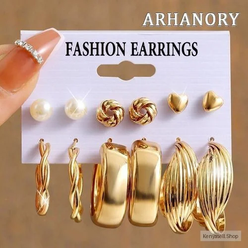 ARHANORY 6 Pairs Combo Set Stylish Western Hoop Earrings Vintage Pearl for Women Girl