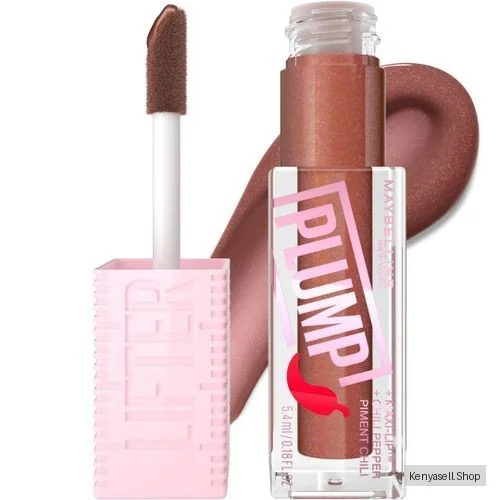 Maybelline Lifter Plump Cocoa Zing 007, Hydrating Lip Plumping Gloss with Chilli Pepper, Leaves Lips Looking Fuller and Glossier