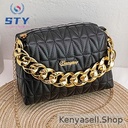STY Ladies Small Sling Bags Plastic Golden Chain Decoration Cross-body Bag Phone Bag - Black