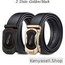 2 Pieces  Leather Automatic Buckle Belt - Black And Golden