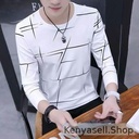 Dou-color Men's Fashion Long Sleeve Striped Shirt New Upgraded O-neck Casual T Shirt - White