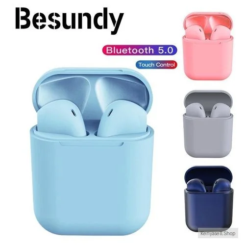 Besundy Wireless Bluetooth Matte Sweatproof Earphones Noise Cancelling Earbuds Bluetooth Earpods 5.0  Binaural Headset Touch Control Charging Case Included