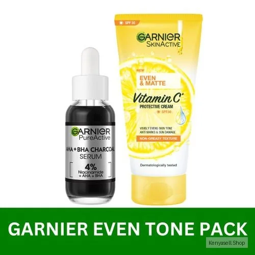Garnier Skin Care Kit - Garnier Charcoal Serum + Even & Matte UV Protection SPF 30, visibly Evens Skin Tone, Anti Marks & Sun Damage