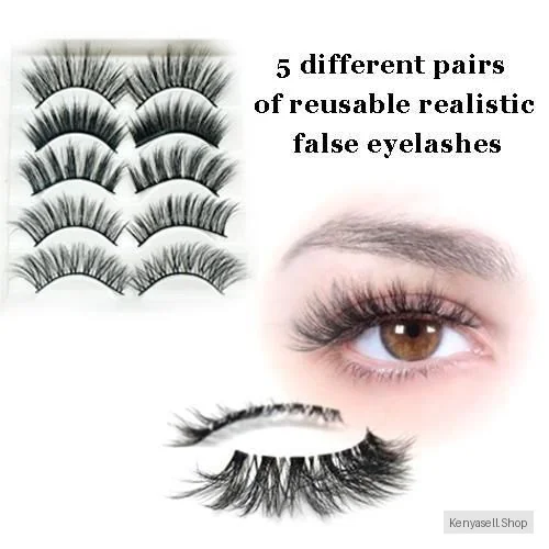 5 different pairs of reusable realistic false eyelashes