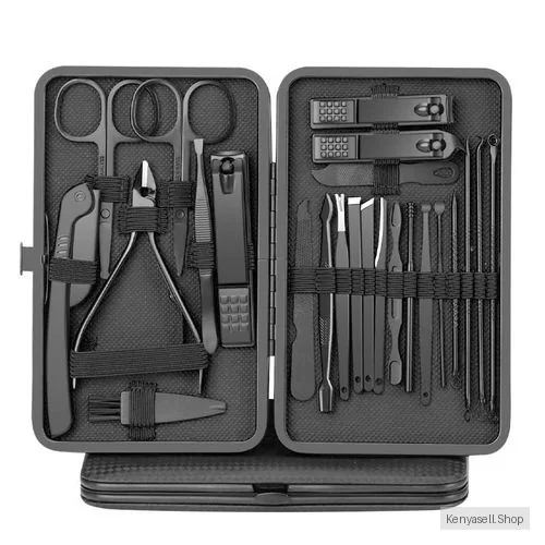 24-Piece Manicure Set - Nail Clipper Set - Home/Travel Size (Black)