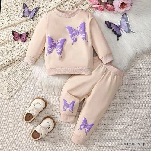 Catpapa 3-24Months Baby Girls Butterfly Printing Top With Pants