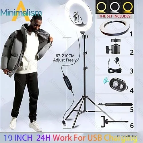 6in1  Ring Light 10 Inch +2.1M Tripod Stand For Tiktok Youtube Gift:Mic+Remote