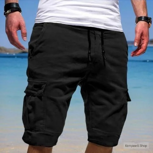 Berrykey Men's Elastic Pocket Cargo Shorts Nicker  Pants - Grey